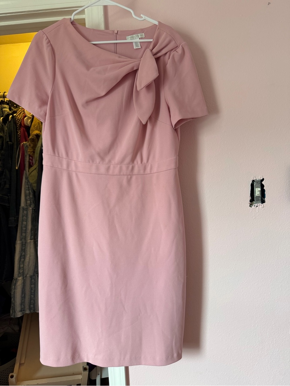 London Times Dusty Pink Bow-Detail Sheath Dress
